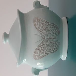 Grasslands Road Embossed Butterfly Light Blue Ceramic Sugar Bowl 5.5" x 5"